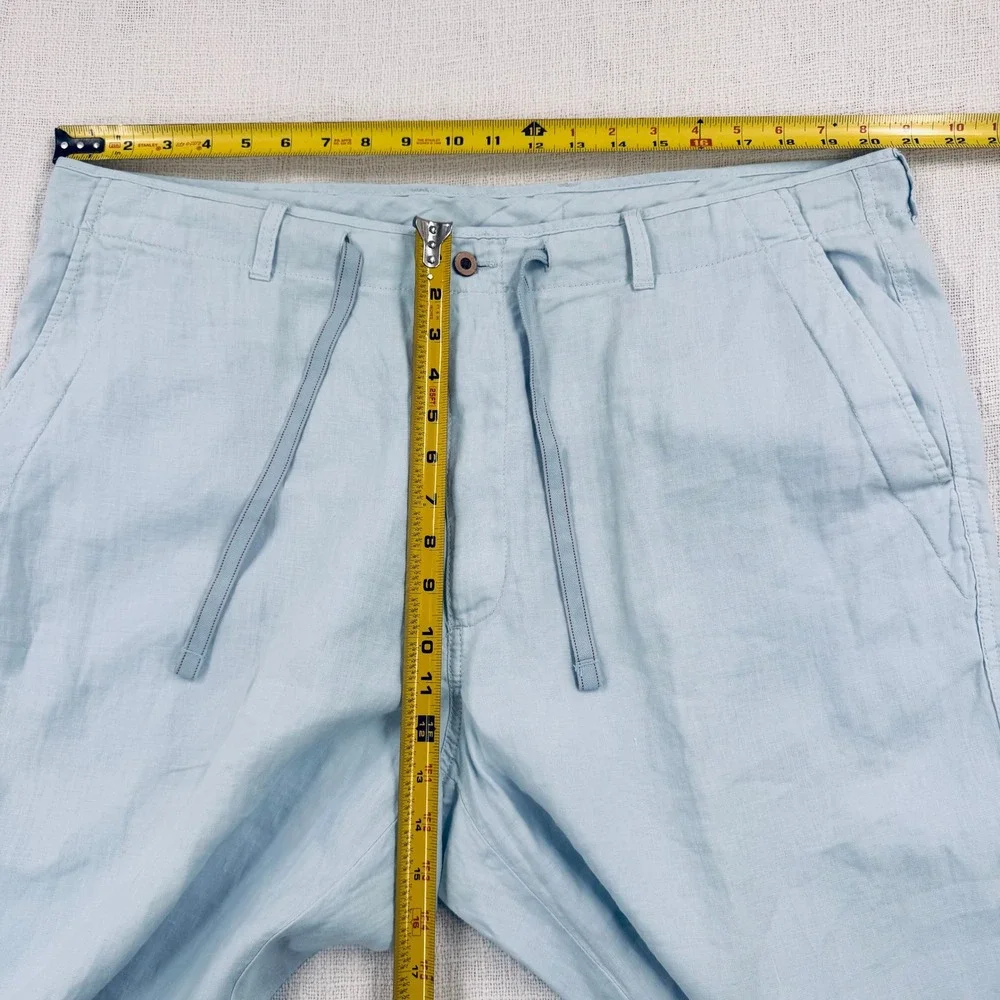 Caribbean Mens Light Blue 100% Linen Drawstring Straight Leg Pants 40x32